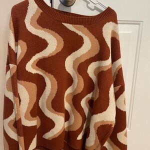 Wave Pattern Brown and Cream Sweatersuper cute sweater size M - burgundy